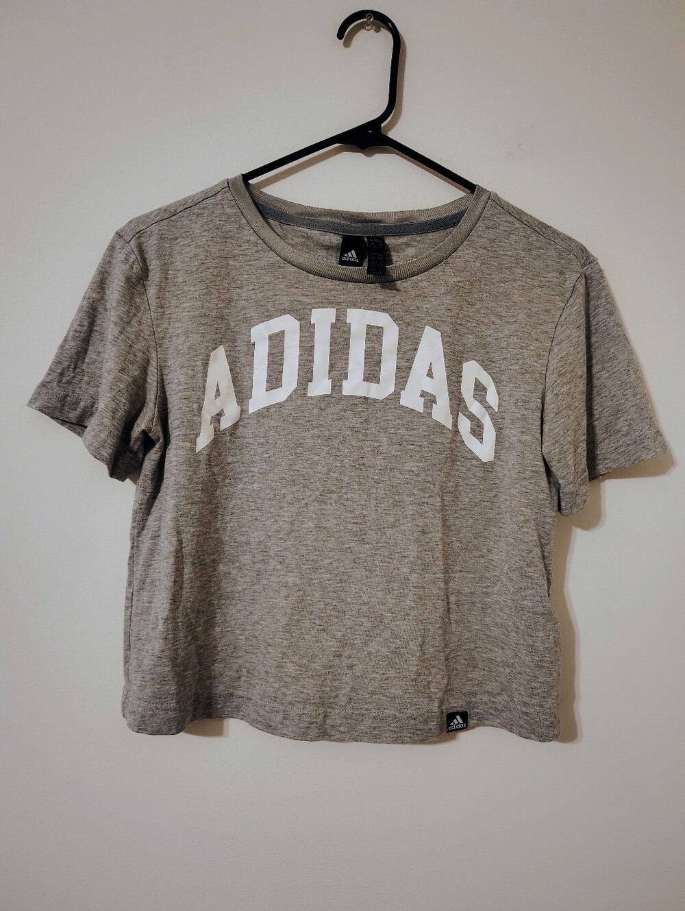 Adidas Gray Short-Sleeve Crop Tee with White Logo